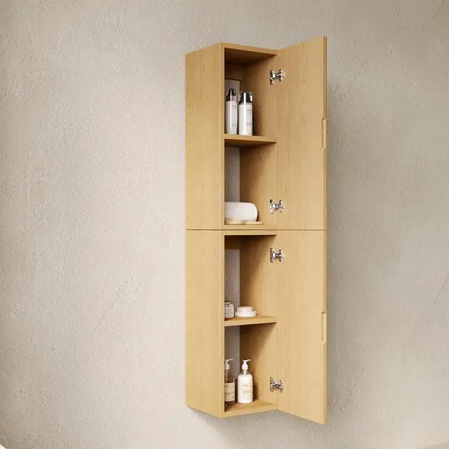 Alt view image 3 of 5 - BOI 59" Tall Bathroom Wall Mounted Cabinet, Narrow Storage Cabinet with 2 Doors, Suitable for Small Spaces, Applicable to Bathroom, Living Rooms and Laundry, Corolla Oak Woodgrain Color