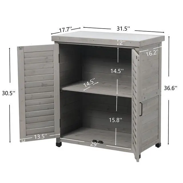 Alt view image 3 of 7 - Potting Bench with Storage Cabinet and Metal Table Top for Outdoor Patio, Garden Furniture Wood Workstation Grey 31.5x17x36''
