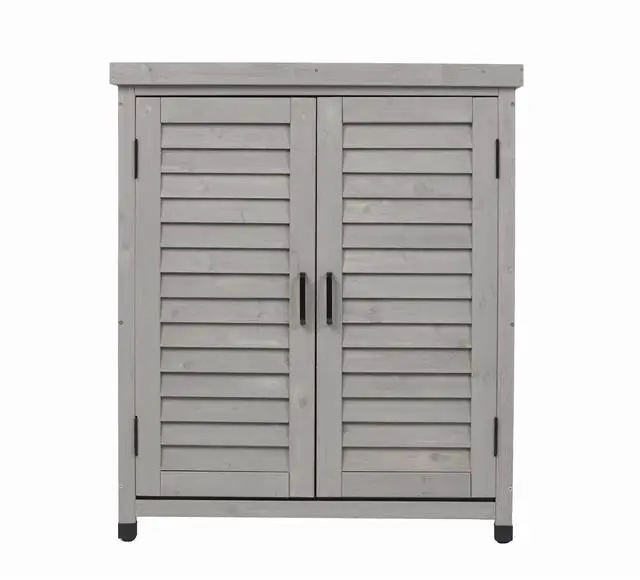 Main image of Potting Bench with Storage Cabinet and Metal Table Top for Outdoor Patio, Garden Furniture Wood Workstation Grey 31.5x17x36''