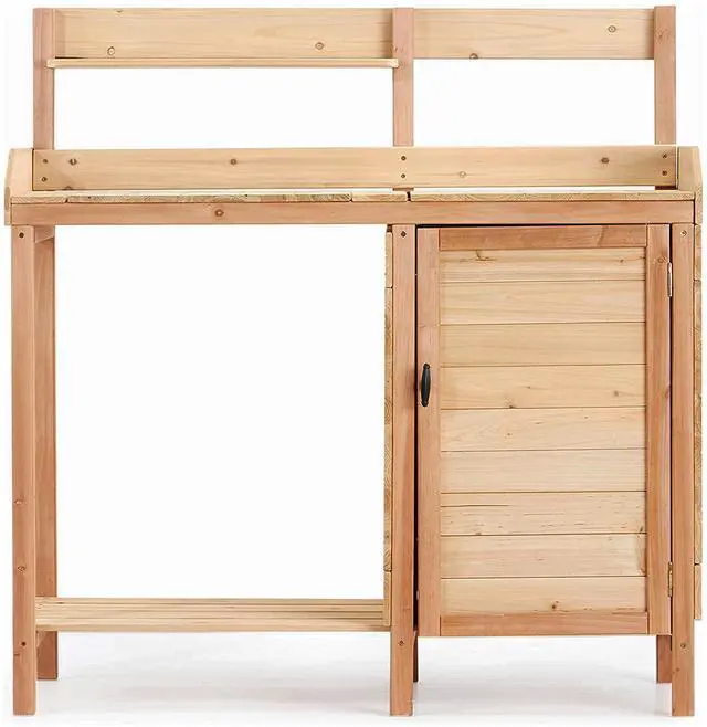 Main image of Outdoor Wooden Potting Bench Table with Sink, Garden Table Work Bench with Storage, Workstation for Outside Patio Lawn