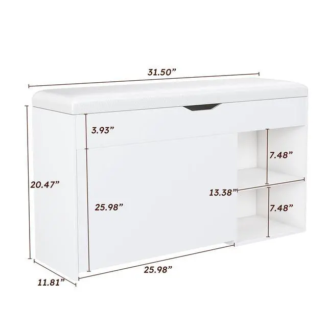 Alt view image 3 of 7 - Entryway Bench with Shoe Storage,Adjustable 3-Tier Flip-Up Drawers & Hidden Cabinet,Space-Saving Shoe Organizer,Triple Storage and Modern Design,for Hallway and Living Room,White