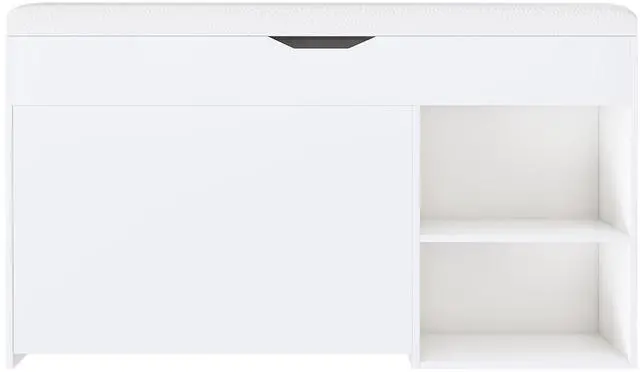 Main image of Entryway Bench with Shoe Storage,Adjustable 3-Tier Flip-Up Drawers & Hidden Cabinet,Space-Saving Shoe Organizer,Triple Storage and Modern Design,for Hallway and Living Room,White