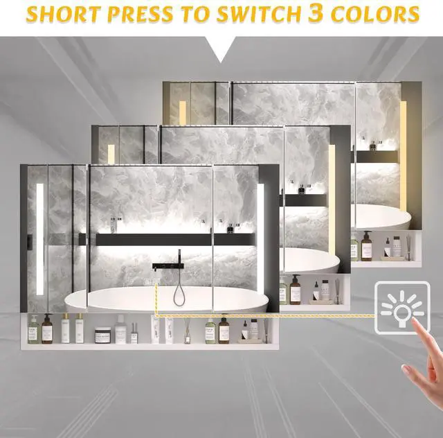 Alt view image 5 of 7 - Modern 39x28 inches Aluminium Bathroom Cabinets, Medicine Cabinets with Mirrors and LED Lights, Bathroom Storage Cabinet with Multilevel Storage Compartments