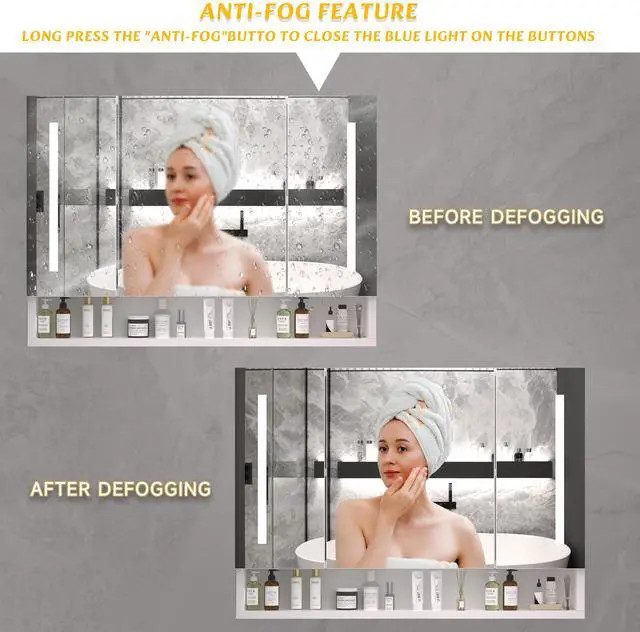 Alt view image 7 of 7 - Modern 39x28 inches Aluminium Bathroom Cabinets, Medicine Cabinets with Mirrors and LED Lights, Bathroom Storage Cabinet with Multilevel Storage Compartments