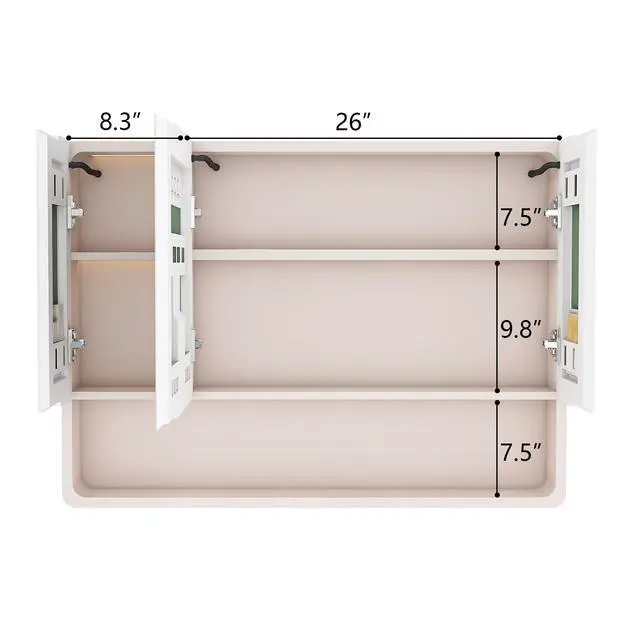 Alt view image 3 of 7 - Aluminium Medicine Cabinet Mirror, 35 x 28 Inches Medicine Cabinet with 3 Colors LED Light and Defogging Function, Bathroom Mirror Cabinet with Cosmetic Storage Rack and Hair Dryer Holder, khaki