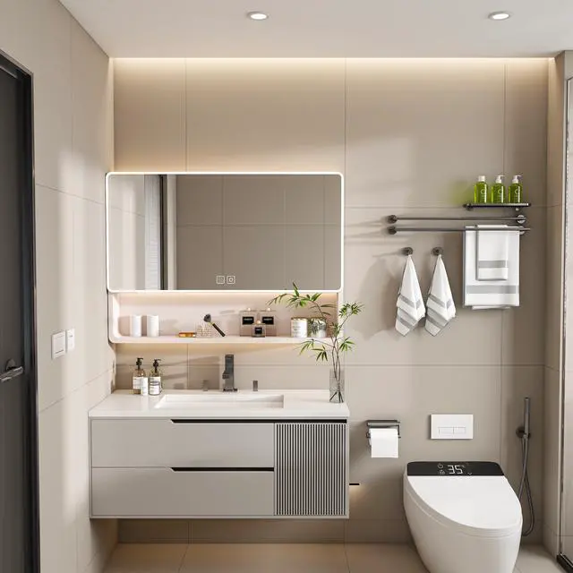 Alt view image 2 of 7 - Aluminium Medicine Cabinet Mirror, 35 x 28 Inches Medicine Cabinet with 3 Colors LED Light and Defogging Function, Bathroom Mirror Cabinet with Cosmetic Storage Rack and Hair Dryer Holder, khaki