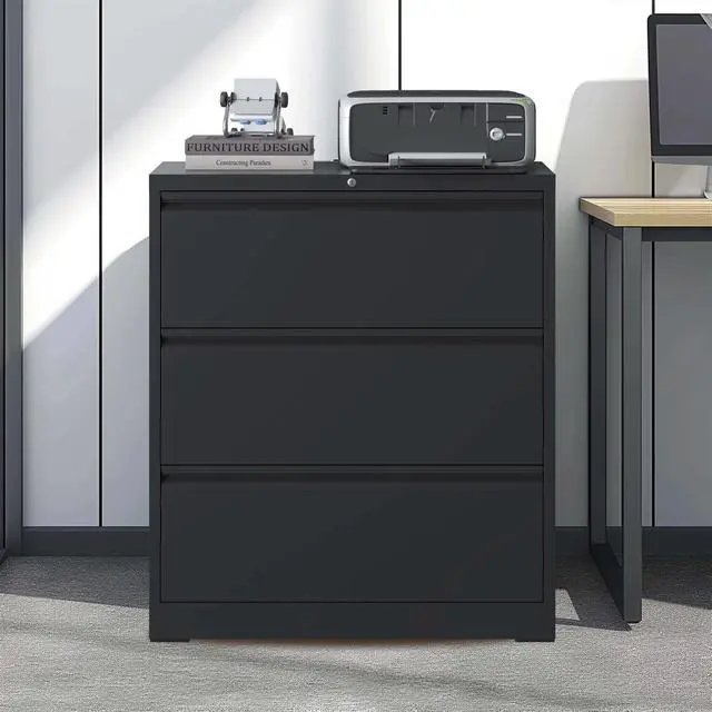 Alt view image 6 of 7 - 3 Drawer Lateral File Cabinet, 35.4 Inch Wide Metal Filing Cabinet, Locking Heavy Duty File Cabinet for Home Office, Anti-Tip Safety Interlock, Vertical Storage for Letter/Legal/A4 Files, Black