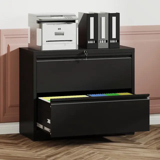 Alt view image 4 of 7 - 2 Drawer Lateral File Cabinet with Lock Heavy-Duty Metal Filing Cabinet for Home Office, Space-Saving Wide Storage for Letter/Legal/A4/F4, Silent Full-Extension Slides, Easy-Assembly