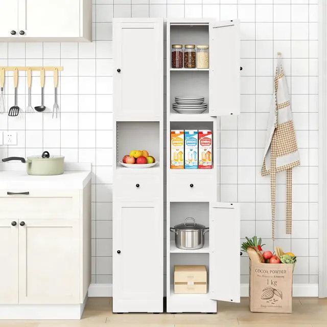 Alt view image 4 of 7 - 71 Inch Tall Bathroom Storage Cabinet, 5-Tier Narrow Metal Cabinet with 2 Doors & Adjustable Shelves, Freestanding Cabinet for Space Saving in Kitchen, Laundry Room, Pantry, White