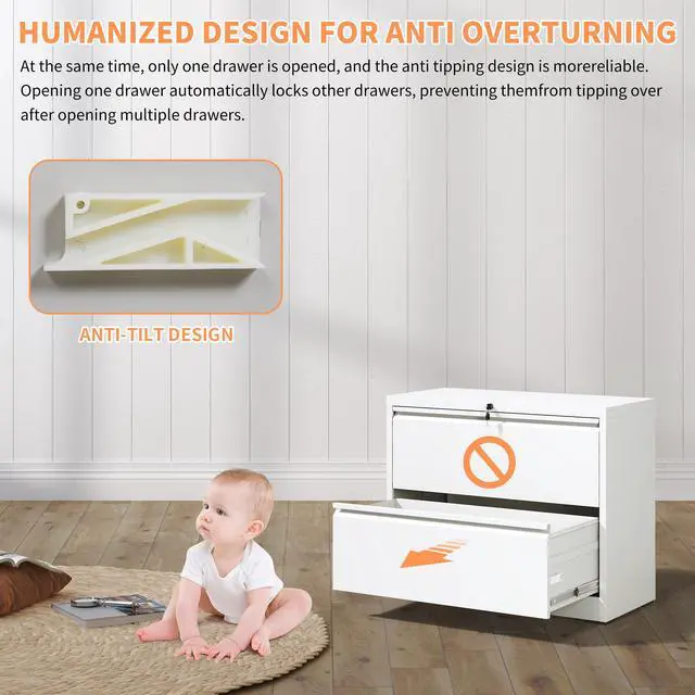Alt view image 7 of 7 - Lateral File Cabinet 2 Drawer, 35.4 Inch Wide Metal Filing Cabinet for Home Office, Locking File Cabinet with Anti-Tip Interlock, Heavy Duty Steel Storage for Letter/Legal/A4 Files