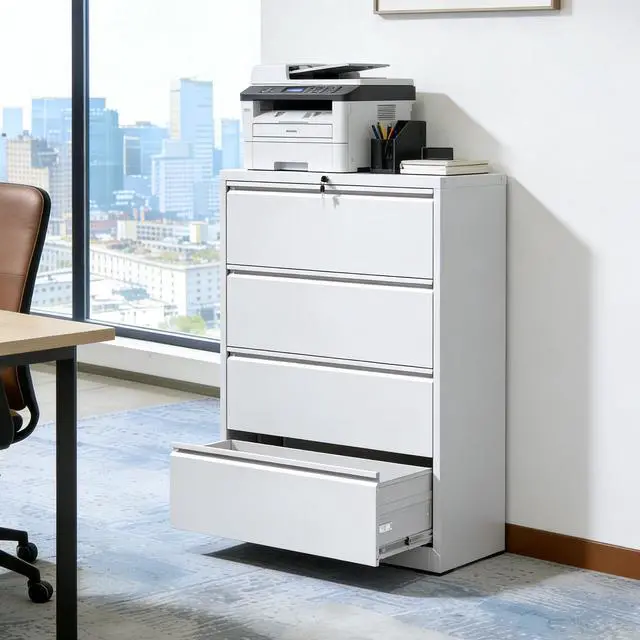 Alt view image 2 of 7 - 4 Drawer Lateral File Cabinet, Heavy Duty Metal Filing Cabinet, 35.4 Inch Wide Locking File Cabinet for Home Office, Space-Saving Vertical Storage with Anti-Tip Interlock, for Letter/Legal/A4 Files