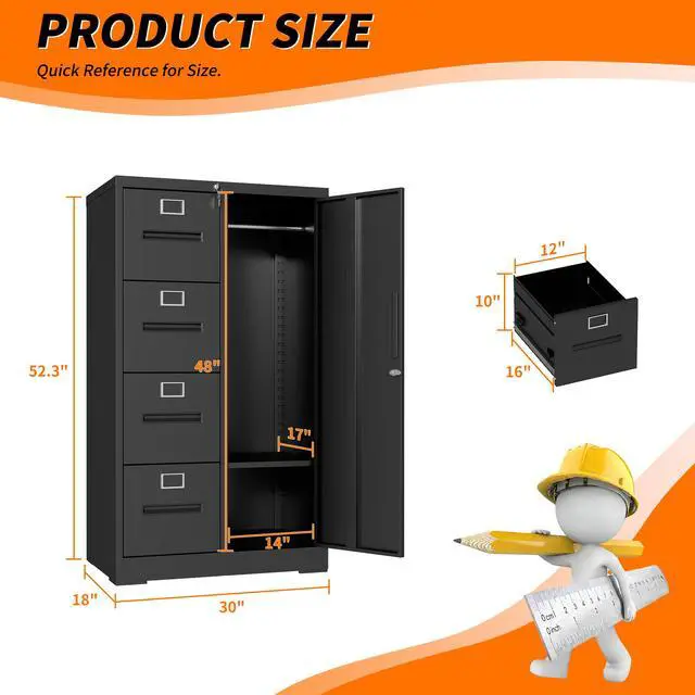 Alt view image 3 of 7 - Metal Storage Vertical Filing Cabinet with Lock, Steel File Locker with 4 Drawers and 1 door for School, Living Room, Bedroom, Office (Black)
