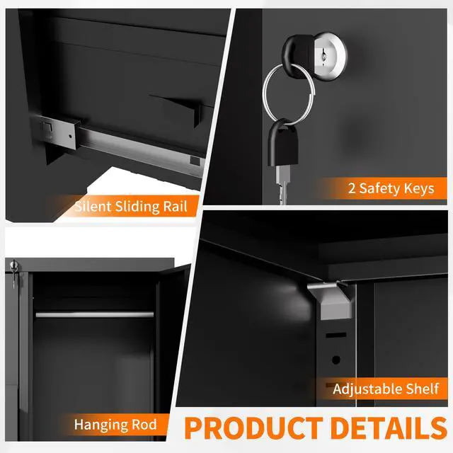 Alt view image 5 of 7 - Metal Storage Vertical Filing Cabinet with Lock, Steel File Locker with 4 Drawers and 1 door for School, Living Room, Bedroom, Office (Black)