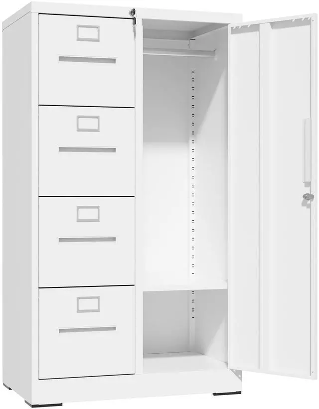 Main image of Metal Storage Vertical Filing Cabinet with Lock, Steel File Locker with 4 Drawers and 1 door for School, Living Room, Bedroom, Office (White)