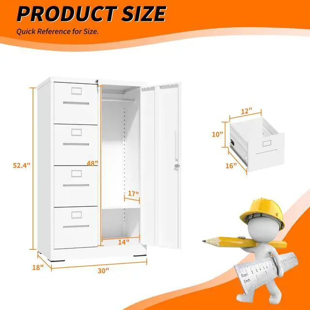 Alt view image 3 of 7 - Metal Storage Vertical Filing Cabinet with Lock, Steel File Locker with 4 Drawers and 1 door for School, Living Room, Bedroom, Office (White)