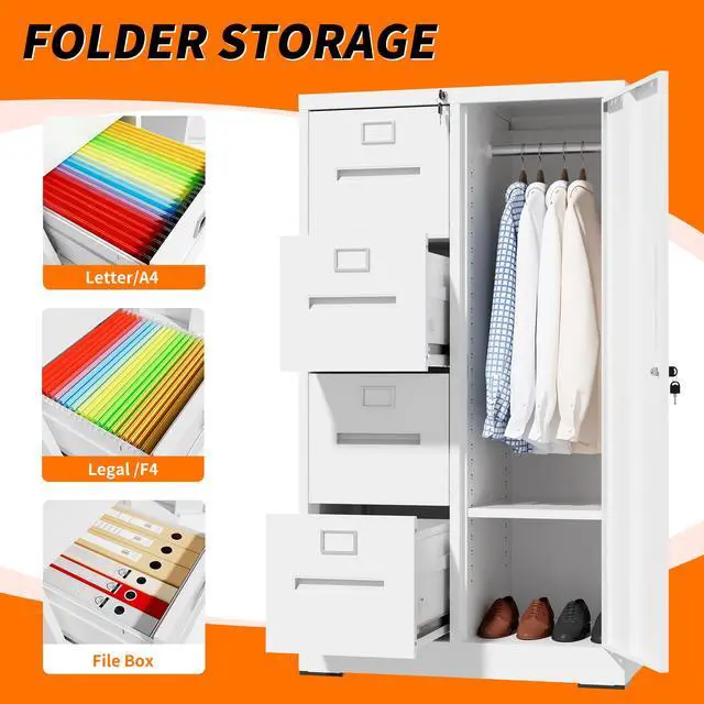 Alt view image 4 of 7 - Metal Storage Vertical Filing Cabinet with Lock, Steel File Locker with 4 Drawers and 1 door for School, Living Room, Bedroom, Office (White)