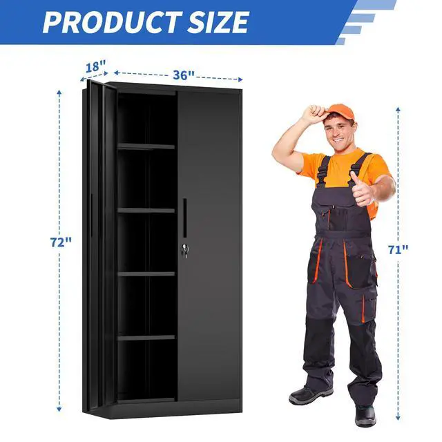 Alt view image 3 of 7 - 72"H Metal Garage Storage Cabinet, Black Tool Steel Locking Cabinet with Doors and 4 Shelves, Tall Cabinets for Garage Storage Systems Lockable File Cabinet for Home Office, Classroom/Pantry