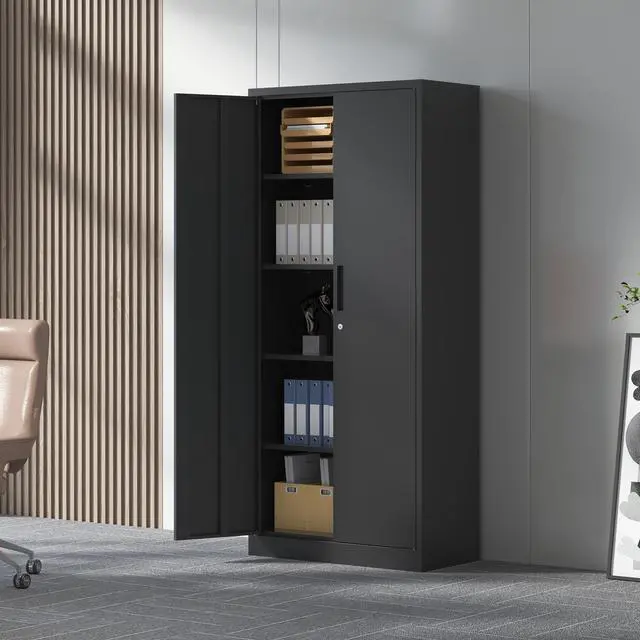 Alt view image 2 of 7 - 72"H Metal Garage Storage Cabinet, Black Tool Steel Locking Cabinet with Doors and 4 Shelves, Tall Cabinets for Garage Storage Systems Lockable File Cabinet for Home Office, Classroom/Pantry