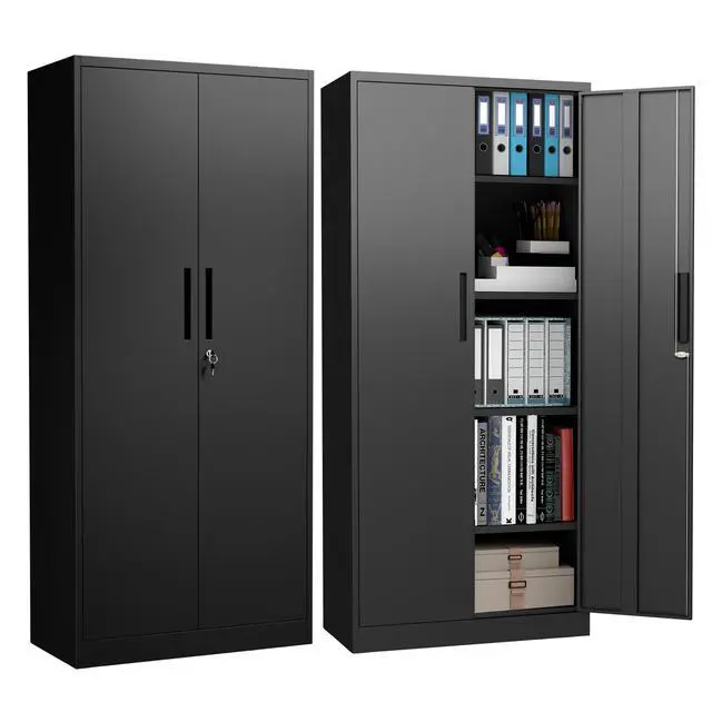 Alt view image 4 of 7 - 72"H Metal Garage Storage Cabinet, Black Tool Steel Locking Cabinet with Doors and 4 Shelves, Tall Cabinets for Garage Storage Systems Lockable File Cabinet for Home Office, Classroom/Pantry