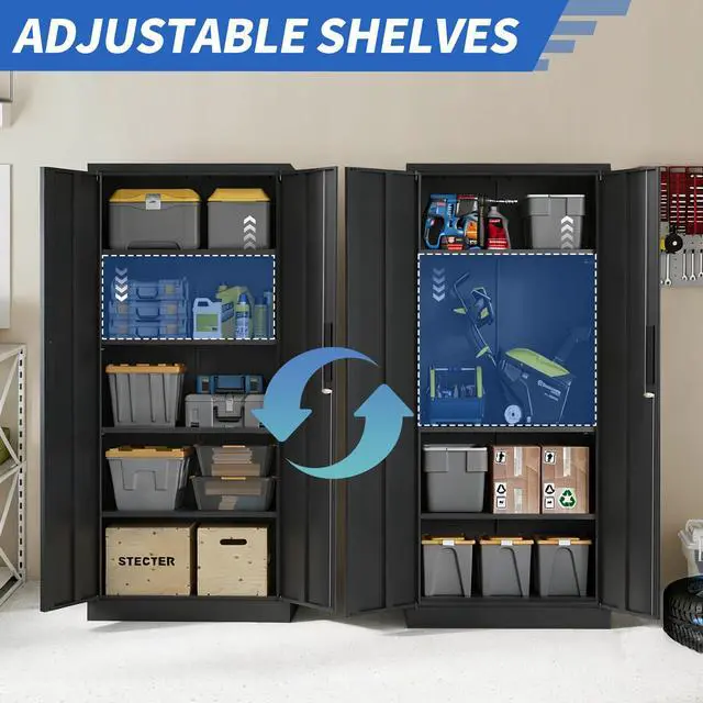 Alt view image 6 of 7 - 72"H Metal Garage Storage Cabinet, Black Tool Steel Locking Cabinet with Doors and 4 Shelves, Tall Cabinets for Garage Storage Systems Lockable File Cabinet for Home Office, Classroom/Pantry
