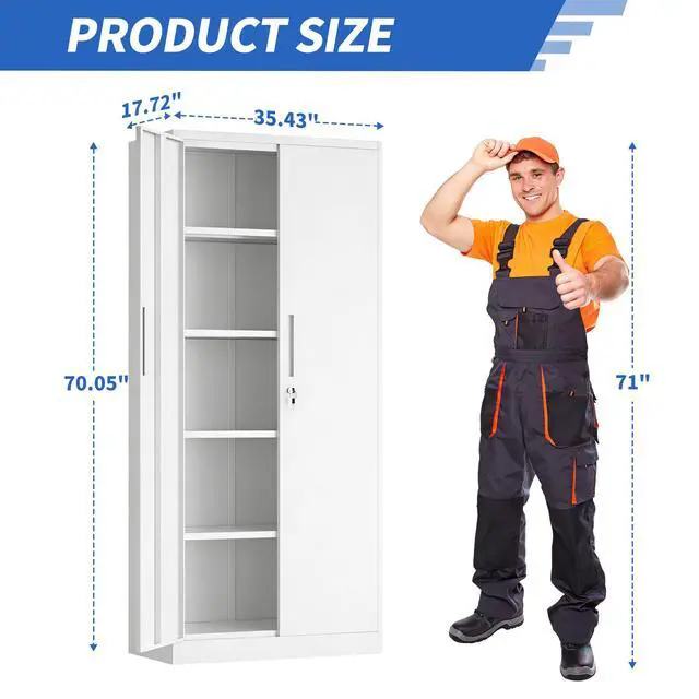 Alt view image 3 of 7 - 71"H Metal Garage Storage Cabinet, White Tool Steel Locking Cabinet with Doors and 4 Adjustable Shelves, Tall Cabinets for Garage Storage Systems Lockable File Cabinet for Home Office,Classroom,Pantry