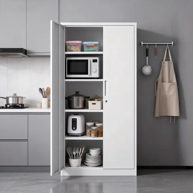 Alt view image 4 of 7 - 71"H Metal Garage Storage Cabinet, White Tool Steel Locking Cabinet with Doors and 4 Adjustable Shelves, Tall Cabinets for Garage Storage Systems Lockable File Cabinet for Home Office,Classroom,Pantry