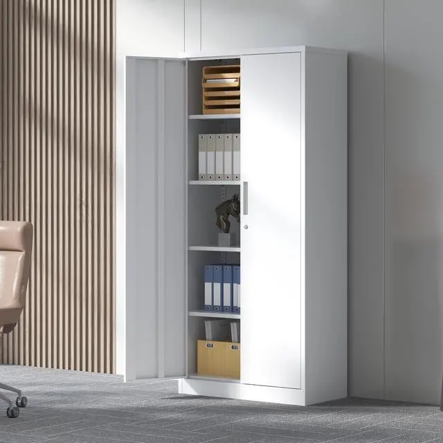 Alt view image 2 of 7 - 71"H Metal Garage Storage Cabinet, White Tool Steel Locking Cabinet with Doors and 4 Adjustable Shelves, Tall Cabinets for Garage Storage Systems Lockable File Cabinet for Home Office,Classroom,Pantry