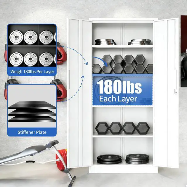 Alt view image 6 of 7 - 71"H Metal Garage Storage Cabinet, White Tool Steel Locking Cabinet with Doors and 4 Adjustable Shelves, Tall Cabinets for Garage Storage Systems Lockable File Cabinet for Home Office,Classroom,Pantry