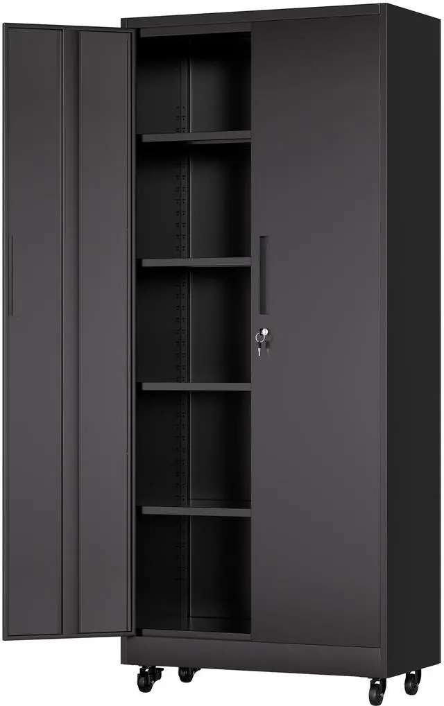 Main image of 71"H Metal Garage Storage Cabinet with Wheels and Lock, Heavy Duty Rolling Metal Cabinet, 4 Adjustable Shelves (180lb Each), 3-Point Locking Security, for Tool Organization in Garage, Workshop, Office