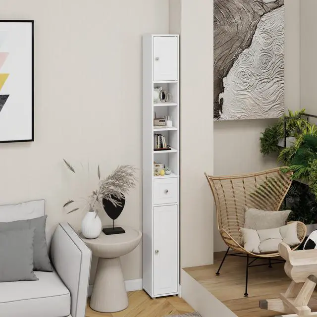 Alt view image 4 of 7 - Tall Slim Bathroom Storage Cabinet, 71" Freestanding Bathroom Cabinet with 1 Drawer, 2 Doors and 4 Adjustable Shelves-White
