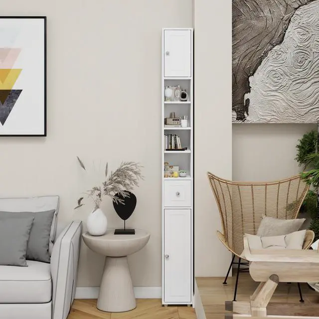 Alt view image 5 of 7 - Tall Slim Bathroom Storage Cabinet, 71" Freestanding Bathroom Cabinet with 1 Drawer, 2 Doors and 4 Adjustable Shelves-White