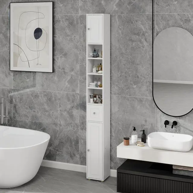 Alt view image 3 of 7 - Tall Slim Bathroom Storage Cabinet, 71" Freestanding Bathroom Cabinet with 1 Drawer, 2 Doors and 4 Adjustable Shelves-White