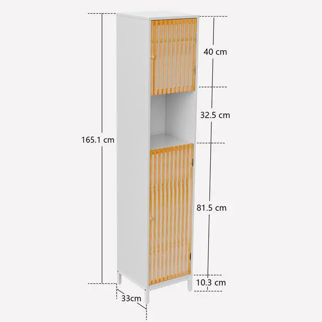 Alt view image 4 of 5 - Bathroom Tall Storage Cabinet with Bamboo Slats Door - Natural/White