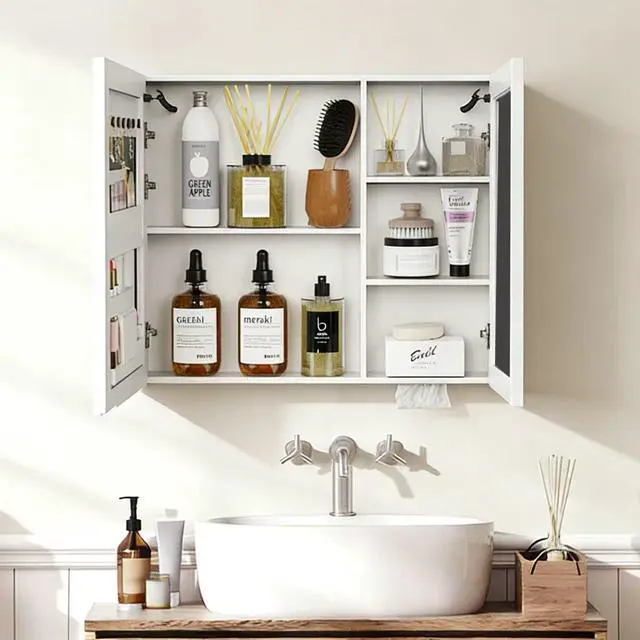 Alt view image 2 of 7 - LED bathroom medicine cabinet with single-color white light ,Anti-fogging ,Easy to install Aluminum-plastic cabinet.(31.50*27.56 Two Door)
