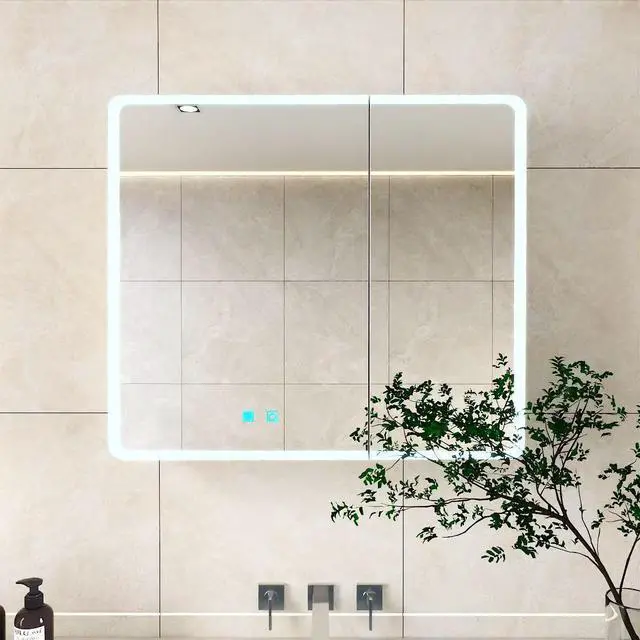 Main image of LED bathroom medicine cabinet with single-color white light ,Anti-fogging ,Easy to install Aluminum-plastic cabinet.(31.50*27.56 Two Door)