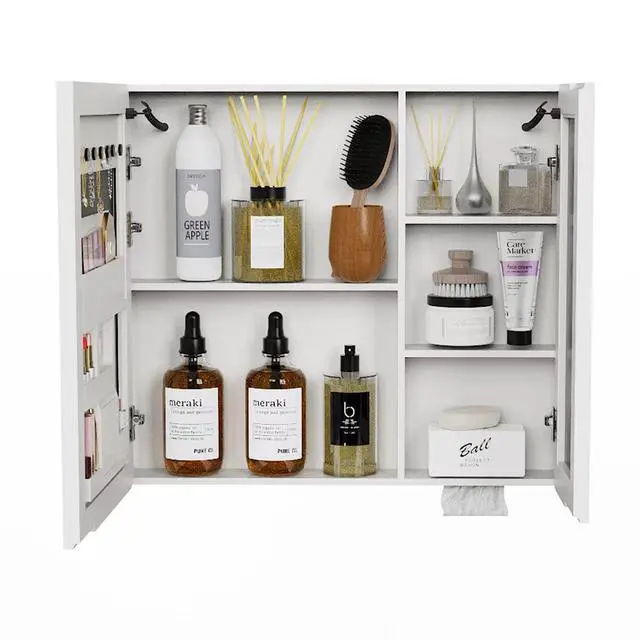 Alt view image 5 of 7 - LED bathroom medicine cabinet with single-color white light ,Anti-fogging ,Easy to install Aluminum-plastic cabinet.(31.50*27.56 Two Door)