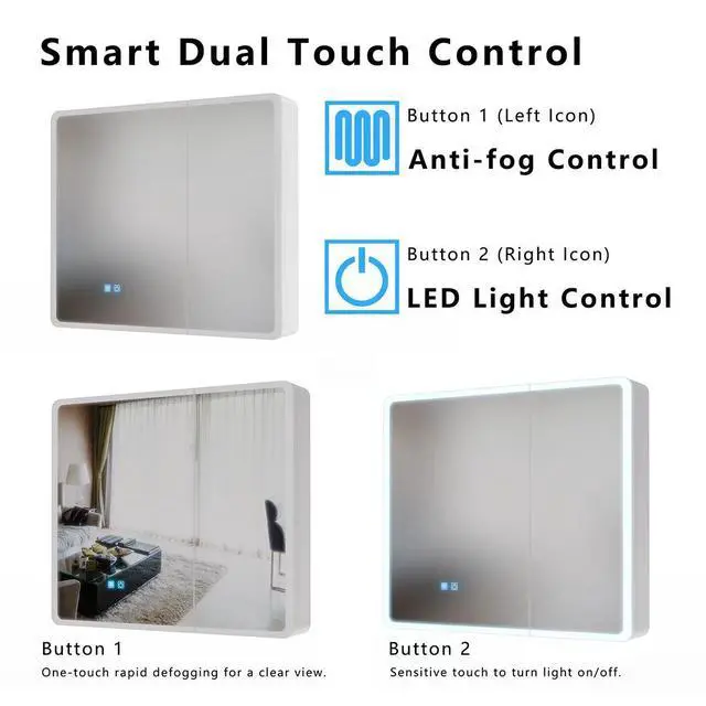 Alt view image 3 of 7 - LED bathroom medicine cabinet with single-color white light ,Anti-fogging ,Easy to install Aluminum-plastic cabinet.(31.50*27.56 Two Door)