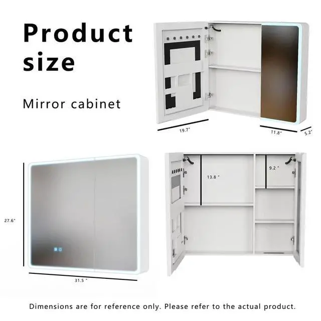 Alt view image 6 of 7 - LED bathroom medicine cabinet with single-color white light ,Anti-fogging ,Easy to install Aluminum-plastic cabinet.(31.50*27.56 Two Door)