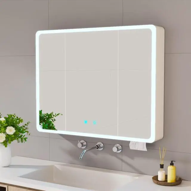 Main image of LED bathroom medicine cabinet with single-color white light ,Anti-fogging ,Easy to install Aluminum-plastic cabinet.(27.56*35.43 Three Door)