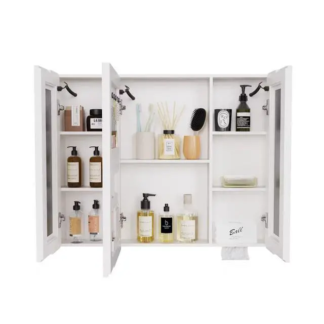 Alt view image 2 of 7 - LED bathroom medicine cabinet with single-color white light ,Anti-fogging ,Easy to install Aluminum-plastic cabinet.(27.56*35.43 Three Door)
