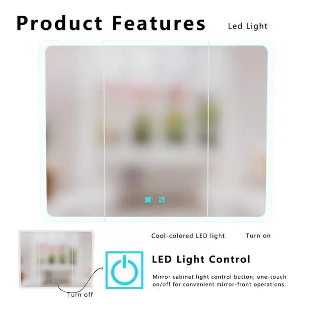 Alt view image 3 of 7 - LED bathroom medicine cabinet with single-color white light ,Anti-fogging ,Easy to install Aluminum-plastic cabinet.(27.56*35.43 Three Door)