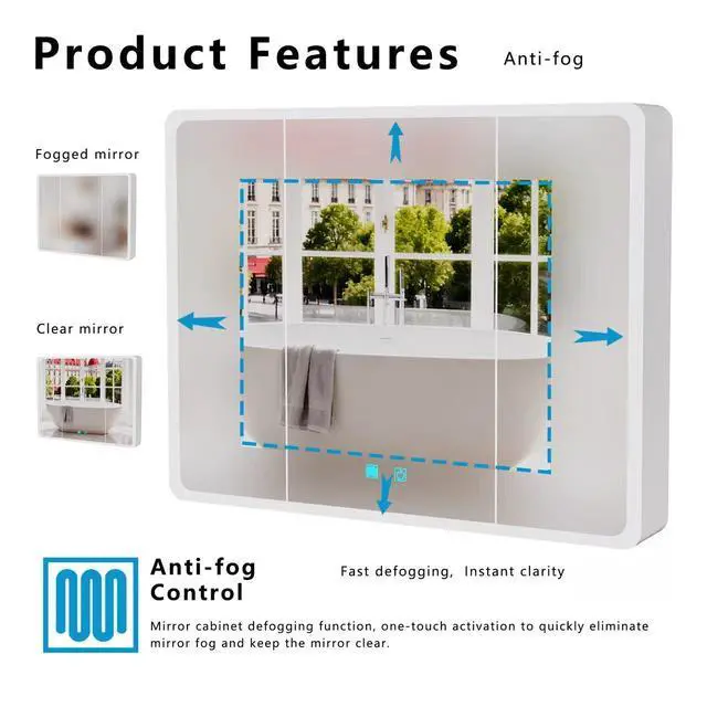 Alt view image 4 of 7 - LED bathroom medicine cabinet with single-color white light ,Anti-fogging ,Easy to install Aluminum-plastic cabinet.(27.56*35.43 Three Door)
