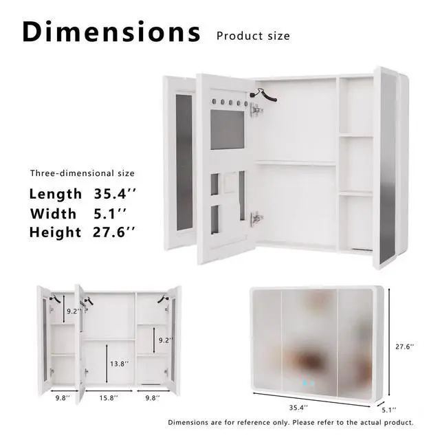 Alt view image 5 of 7 - LED bathroom medicine cabinet with single-color white light ,Anti-fogging ,Easy to install Aluminum-plastic cabinet.(27.56*35.43 Three Door)