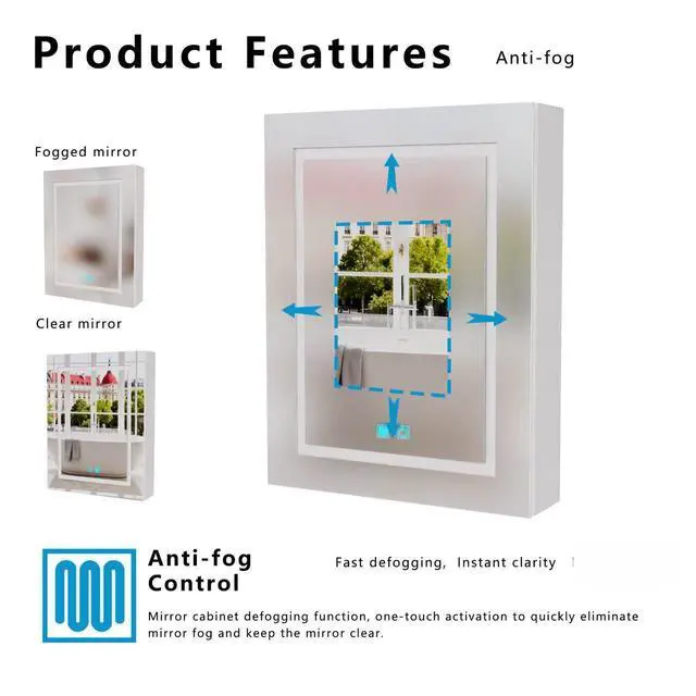 Alt view image 4 of 7 - LED bathroom medicine cabinet with single-color white light,Anti-fogging ,Easy to install Aluminum cabinet.(25.59*19.69 One Door)