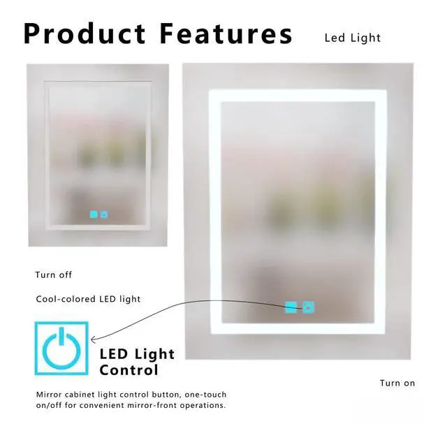 Alt view image 3 of 7 - LED bathroom medicine cabinet with single-color white light,Anti-fogging ,Easy to install Aluminum cabinet.(25.59*19.69 One Door)