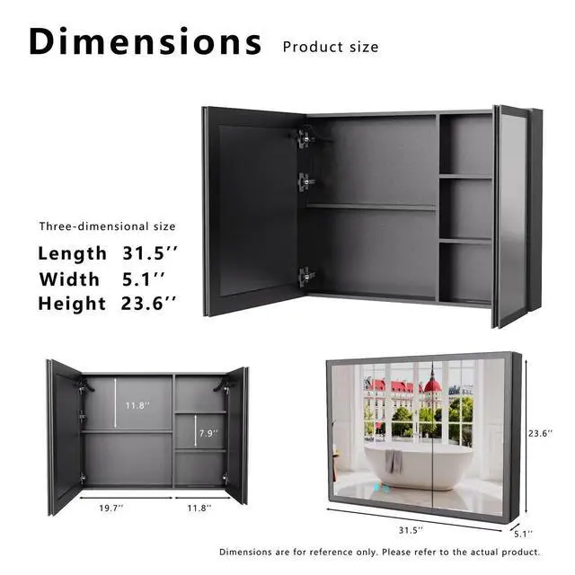 Alt view image 5 of 7 - LED bathroom medicine cabinet with single-color white light ,Anti-fogging ,Easy to install Aluminum cabinet.(31.50*23.62 Two Door)