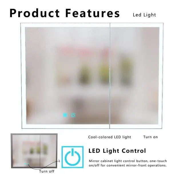Alt view image 3 of 7 - LED bathroom medicine cabinet with single-color white light ,Anti-fogging ,Easy to install Aluminum cabinet.(31.50*23.62 Two Door)
