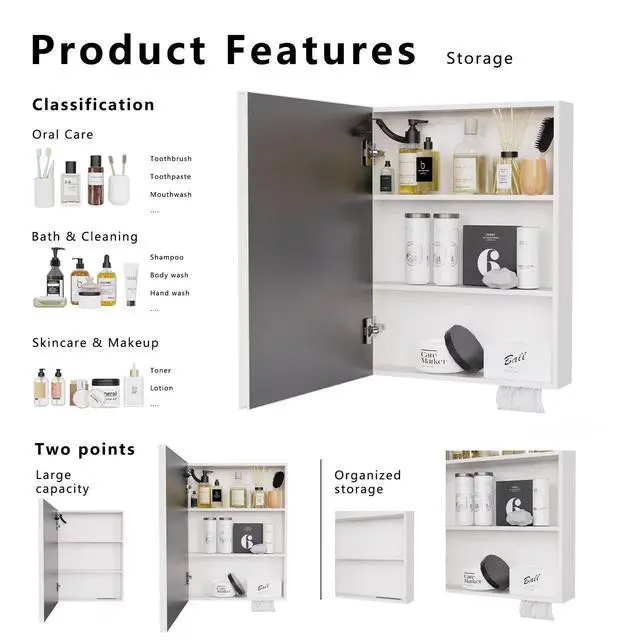 Alt view image 6 of 7 - LED bathroom medicine cabinet with single-color white light,Anti-fogging ,Easy to install Aluminum cabinet.(25.59*19.69 One Door)