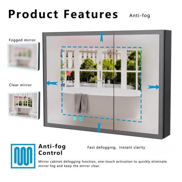 Alt view image 4 of 7 - LED bathroom medicine cabinet with single-color white light ,Anti-fogging ,Easy to install Aluminum cabinet.(31.50*23.62 Two Door)