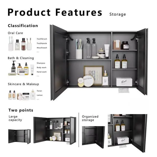 Alt view image 6 of 7 - LED bathroom medicine cabinet with single-color white light ,Anti-fogging ,Easy to install Aluminum cabinet.(31.50*23.62 Two Door)